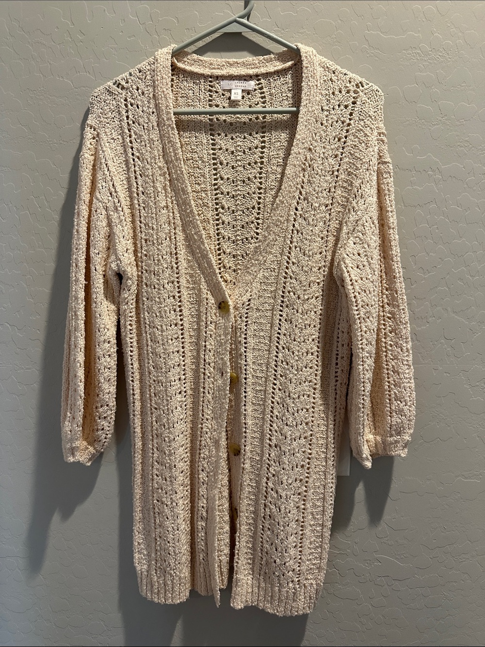 LC Lauren Conrad Creamy Pink Open-Knit Button-Front Cardigan size XS
